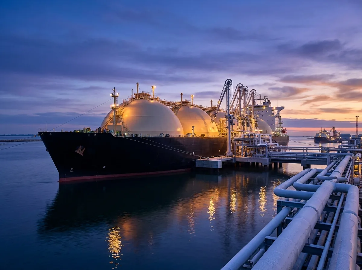 ناقلة غاز طبيعي مسال LNG راسية في محطة تصدير بحرية